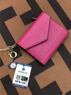 Christian Dior Pink & Navy Pebbled Leather Compact Wallet